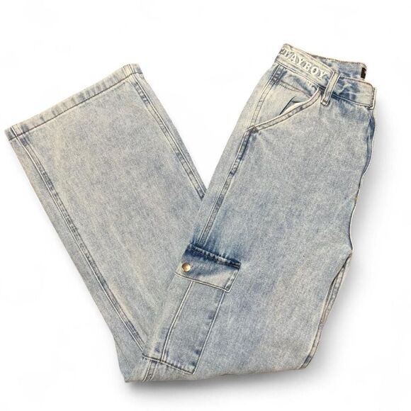 Playboy by PacSun Women’s Cargo Jeans Size 27 Light Wash Wide Leg Y2K Utility De - Picture 6 of 6